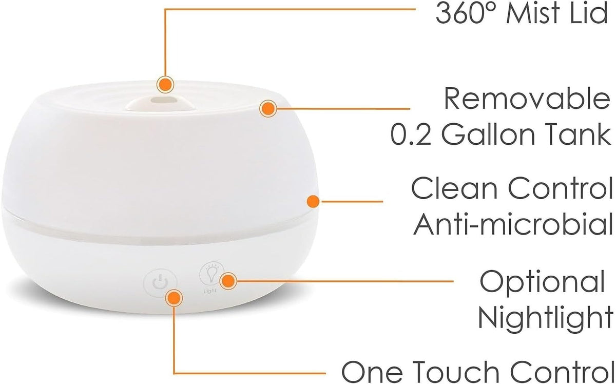 Crane Portable Ultrasonic Travel Humidifier & Aroma Diffuser – 0.2 Gallon Cool Mist, No Filter Required, Optional Essential Oil Tray, Whisper-Quiet for Babies, Travel, & Small Rooms (White)