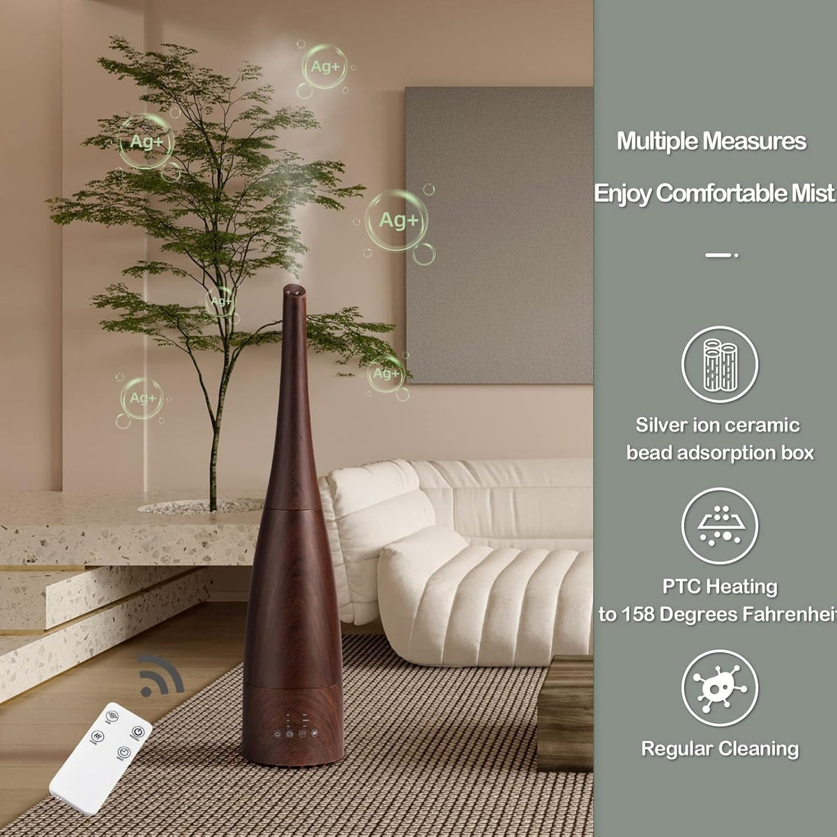 Cool Mist Humidifier，Elecameier Air humidifier for Home/Bedroom with Remote Control 2.3L Smart Air Humidifier for Desk/Office/Bedroom 25dB Whisper Quiet with Auto Shut off dark wood